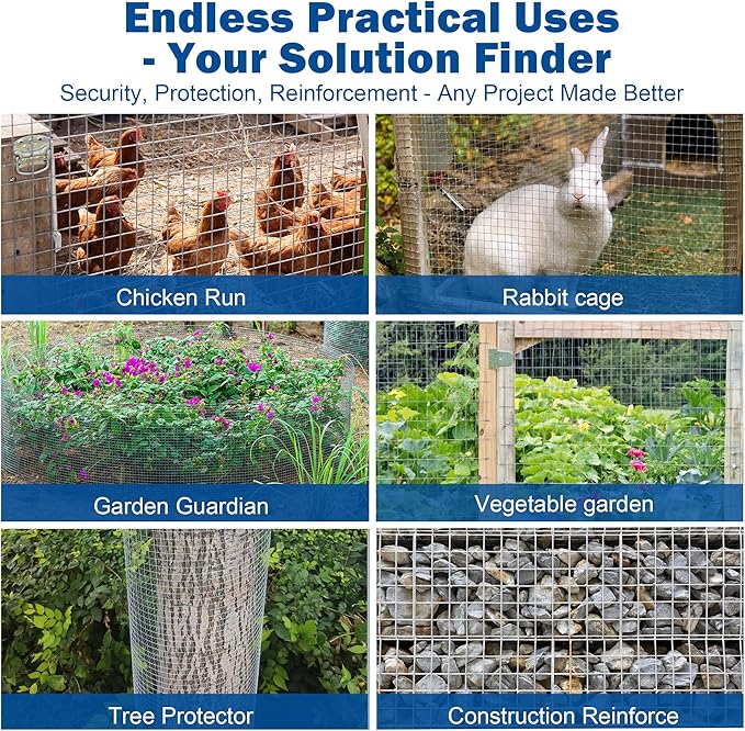 Galvanizing Hardware Cloth 1/2" x 1/2" 16 in x 50 ft, 19 Gauge Chicken Wire Fence, Welded Wire Fencing Mesh Roll with Cutting Plier & Gloves for Garden, Coop & Pet Enclosures