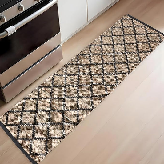 REDEARTH · Jute Cotton Area Rug, Sustainable Handwoven, Non-Shedding, Soft & Durable – Reversible, Neutral Tones for Home Décor in Living Room, Dining Room, Bedroom (Sierra Loom Black, 2'x6')