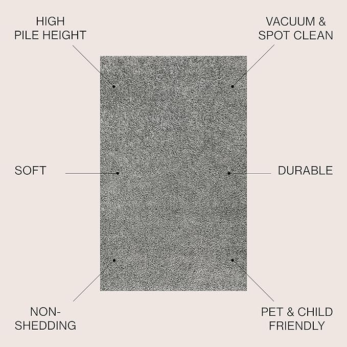 JONATHAN Y Mercer Shag Plush Charcoal Indoor Area Rug, 4x6, Contemporary, Modern, Easy-Cleaning for Living Room, Bedroom, Kitchen, Pet Friendly, Non-Shedding (MCR106B-4)