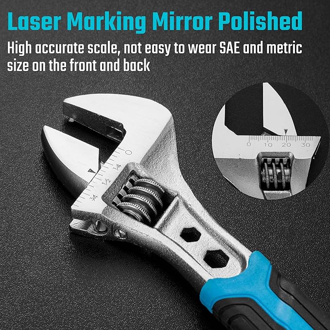 DURATECH 6 Inch Adjustable Wrench, 3-in-1 Spanner with Box End/Hex Function, CR-V Steel, Metric & SAE Scales, Chrome-plated, Bi-material soft Grip