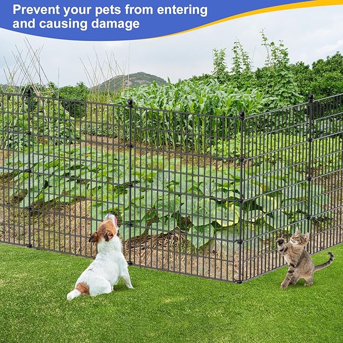 10 Panels No Dig Garden Fence Outdoor for Yard, 40 in(H) X 23.6 ft(L) Animal Barrier Pet Fencing Rustproof Decorative Metal Wire Panel Border for Dog, Rabbits, and Patio Temporary Ground Stakes