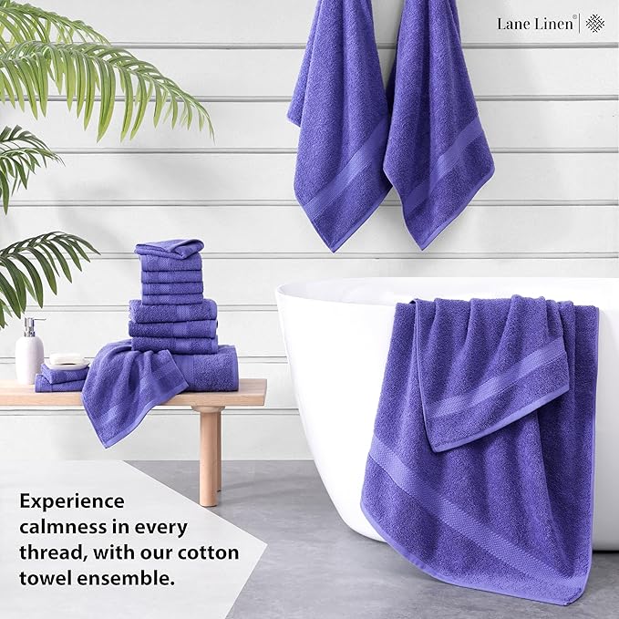 LANE LINEN 100% Mercerized Cotton Bathroom Towel Set - 16 Pieces, Hotel Quality - Super Soft & Highly Absorbent - Ring Spun - 4 Bath Towels, 8 Washcloths, 4 Hand Towels - Family Pack - Blue Irish
