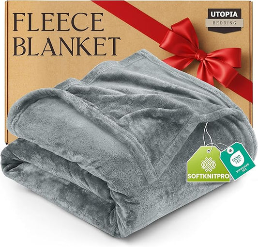 Utopia Bedding Fleece Blanket King Size Ash Grey 300GSM Luxury Fuzzy Soft Anti-Static Microfiber Bed Blanket (90x102 Inch)
