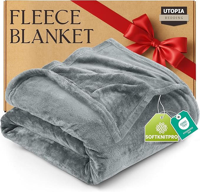 Utopia Bedding Fleece Blanket Queen Size Ash Grey 300GSM Luxury Fuzzy Soft Anti-Static Microfiber Bed Blanket (90x90 Inch)