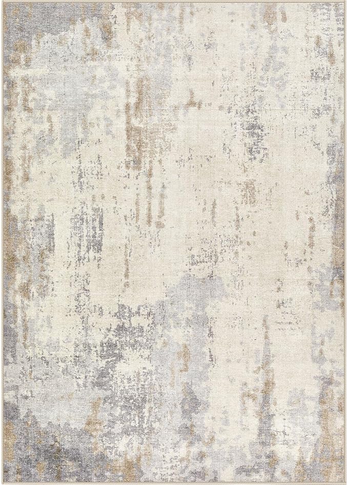 Area Rug Living Room Rugs - Washable Neutral Modern Abstract Soft Thin Large Rug Indoor Floor No Slip Rug Carpet for Bedroom Under Dining Table Home Office Decor-Light Brown/Gray-7'x 9'