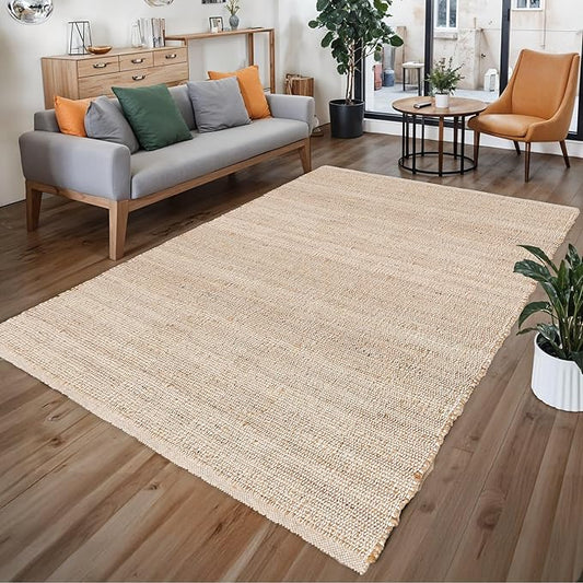 REDEARTH · Jute Cotton Area Rug - 9'x12' Rectangular Rug, Sustainable Handwoven, Non-Shedding, Soft & Durable – Reversible, Neutral Tones for Home Décor in Living Room, Dining Room, Bedroom