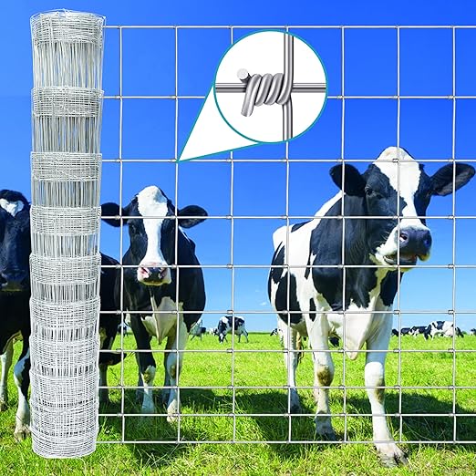 Farm Fence 4ft. x 33ft Galvanized Field Wire Fencing,Heavy Zinc Coating Cattle Fence,Deer Fence,Goat Fence,Hog Wire Fence for Yard Garden & Animals Protection