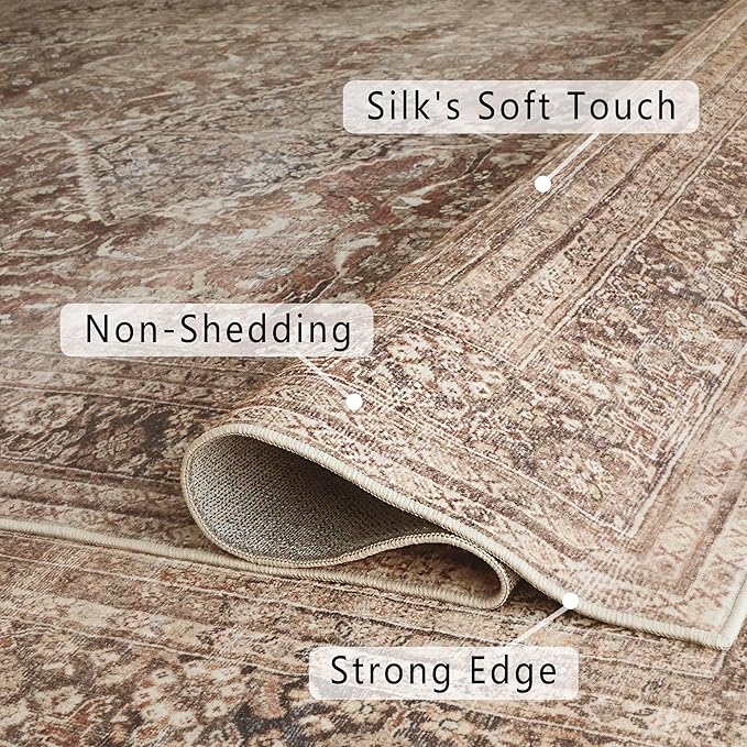 vivorug 6x9 Area Rugs, Ultra-Soft Washable Rug for Living Room Dinner Room Bedroom, Non-Slip Vintage Rug, Indoor Carpet Large Area Rug, Earth Tone