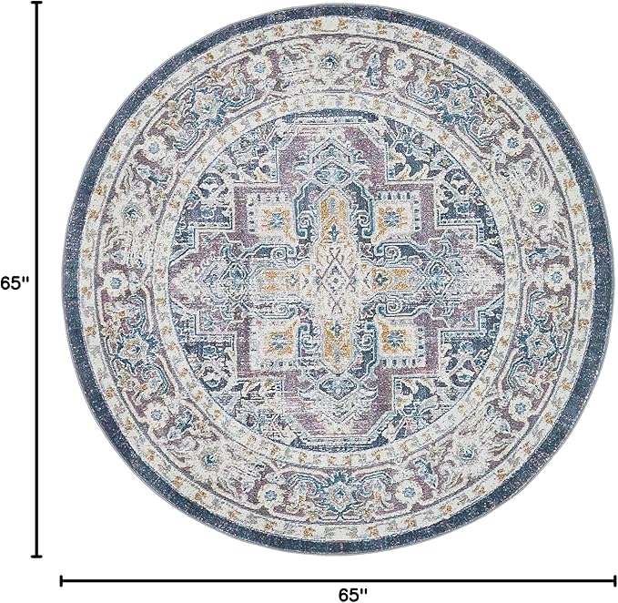 Unique Loom Baracoa Collection Area Rug - Prado (5' 5" Round, Gray/ Blue)