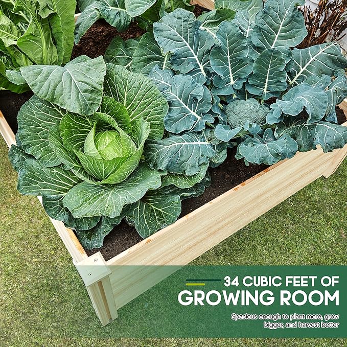 AMERLIFE 8x4 Ft Wood Raised Garden Bed, Durable 15 Inch Depth Planter Box for Vegetables, Herbs, and Flowers, Ideal for Outdoor Gardening with Open Base