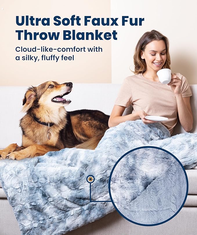 Everlasting Comfort Soft & Comfortable Arctic Blue Faux Fur Throw Blanket for Couch - (50"x65") Minky & Fluffy Fall Blankets & Throws, Plush Fuzzy Cover for Bed, Sofa & Living Room - Cozy Home Decor