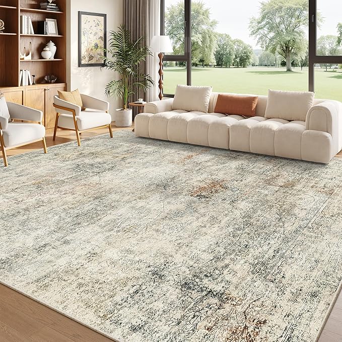 Madane Washable 6x9 Area Rugs for Living Room, Soft Floral Print Area Rug with Non Slip Backing, Vintage Stain Resistant Rugs with Low Pile for Bedroom Dining Room (6 x 9, Mutil)