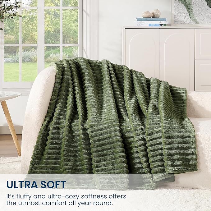 Monbix Olive Green Fleece Throw Blanket for Couch- Room Decor Soft Cozy Blankets for Women, Lightweight Fleece Flannel Bed Blanket Suitable for All Seasons(50"×60",Olive Green)