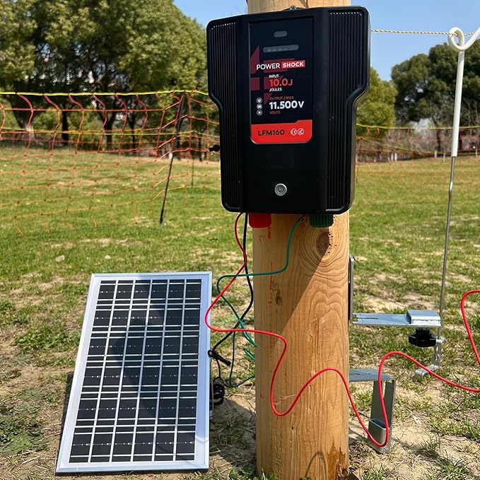 Electric Fence Charger AC DC Powered 65 Miles 200 Acres, 110 Volt 2 Joule Plug-in Electric Fence Energizer, Output Voltage Max 12 kV for Livestock, Preventing Predators from Intruding