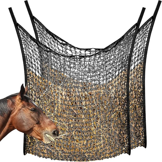 Fabbay 2 Pcs Slow Feed Hay Net Hay Feeder Bags for Horses Goat Stall Trailer Horse Feeding Supplies(63 x 40 Inch,Black)