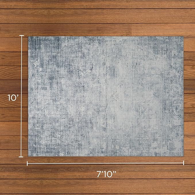 Wyatt & Ash Blue Hazen Abstract Imagine Printed Chenille 7'10" x 10' Non Skid & Machine Washable Area Rug