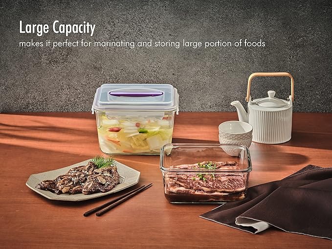 GLASSLOCK 125 Oz Glass Food Storage set of 2 – Large Capacity, Airtight & Leak-Proof, BPA Free Lid with Carry Handle, Microwave, Dishwasher, Fridge & Freezer Safe, Marinating, Sauce, Fruit Storage