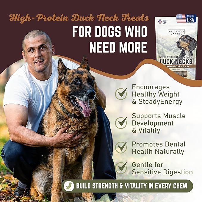 6 Natural Duck Neck Dog Treats – Single Ingredient, Dehydrated & Chewy – Low-Fat, High-Protein Training Reward – Made in USA