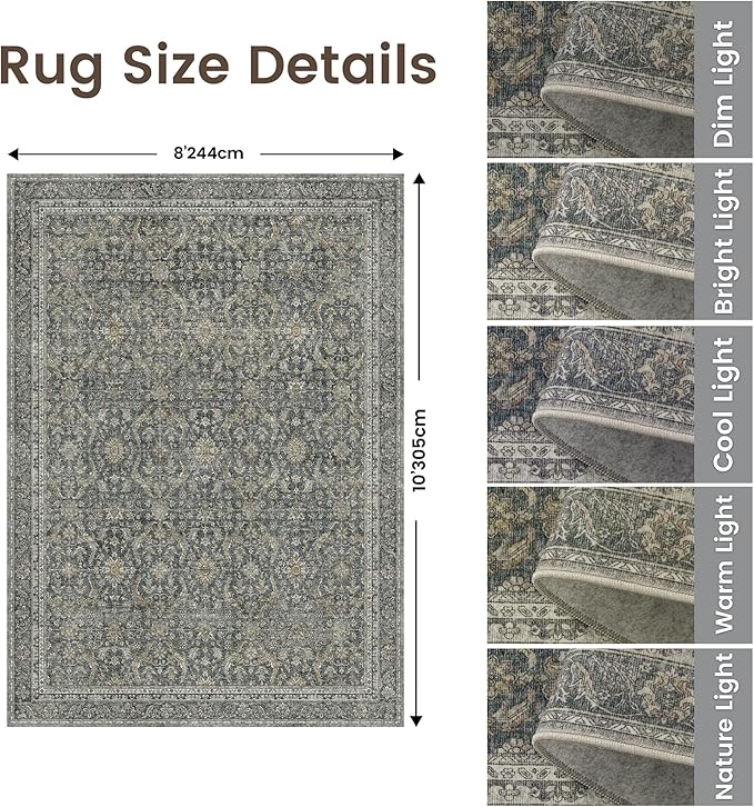 Rugland 8x10 Area Rugs - Stain Resistant Washable Rug, Anti Slip Rugs for Living Room, Vintage Tribal Area Rugs(Vintage01-Deep, 8'x10')