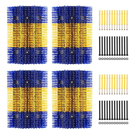 Extra Large Size Livestock Scratching Brush, Upgraded Horse/Goat/Cow/Cattle Scratcher Brush for Grooming, Itch Relief Horse Scratcher Brushes Kit with Two Sets of Mounting Screws(4-Pack,Yellow)