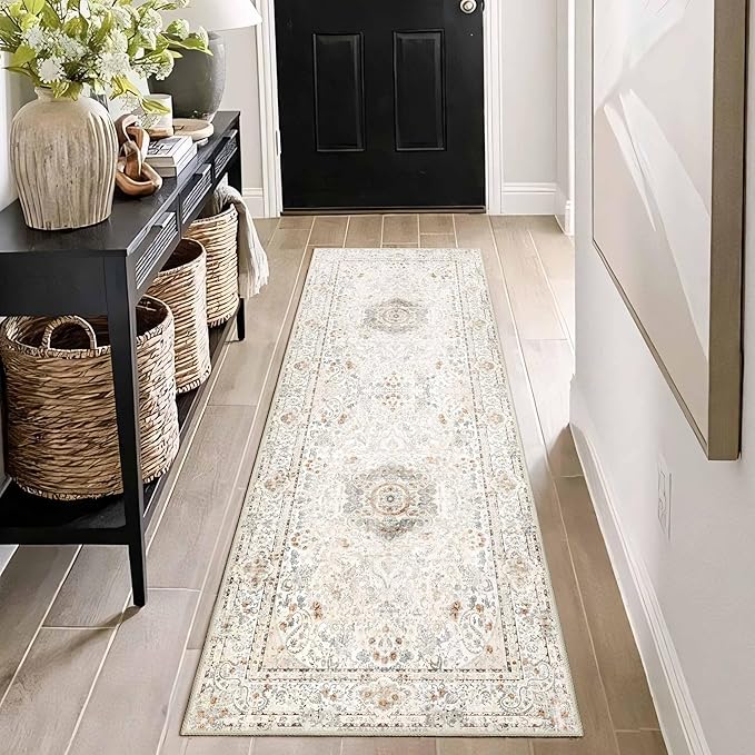Washable Runner Rug 2x6,Boho Rug Runners Non Slip,Long Rugs for Hallways Kitchen Bedroom Entryway Living Room Bathroom,Vintage Bohemian Distressed Floor Carpet,Beige