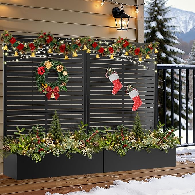 FENCY Metal Raised Garden Bed with Trellis, Metal Planter Box with Trellis, Garden Box for Climbing Plants Vegetable, 47" Lx16 Wx71 H Garden Bed with Drainage Holes(Black-Louvered)