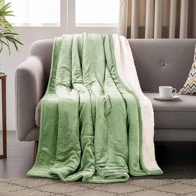 Utopia Bedding Sherpa Blanket Twin Size (Sage Green, 90x66 Inches) - Soft Lightweight Plush Fleece Reversible Blanket for Bed, Sofa, Couch, Camping and Travel