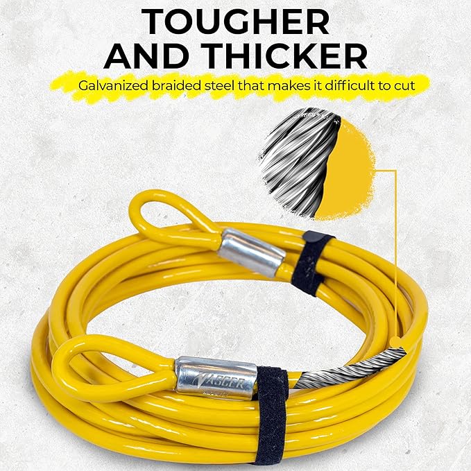 Commercial Heavy Duty Braided Galvanized Steel Anti-Theft Security Cable with Looped Ends. (1/2 Inch Thick, 7x19 Construction, 30 Feet)