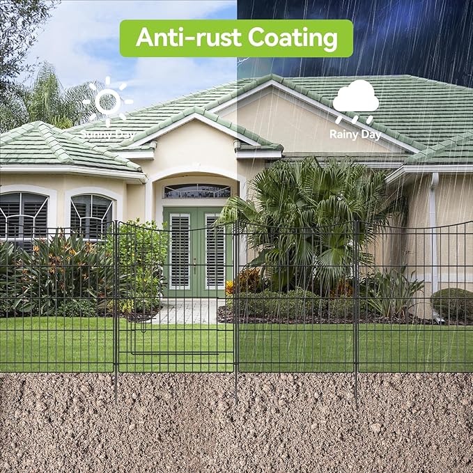 INJOPEXI Garden Fence 12 Panels 23.6ft (L)×30in (H) Decorative Metal Fences with 11 Panels + 1 Gate, No Dig Animal Barrier Fencing Rustproof Wire Temporary Rabbit Dog Fence Border for Outdoor Yard