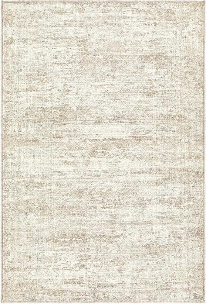 2x3 Entryway Area Rug: Washable Neutral Modern Abstract Small Rug - Non-Slip Low Pile Throw Indoor Carpet for Entrance Kitchen Front Door Mat Bathroom Entry Kids Room - Dark Brown - Beige/Brown