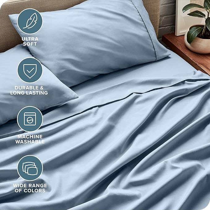 Bare Home California King Sheet Set - 1800 Ultra-Soft Microfiber Bed Sheets - Double Brushed - Deep Pockets - Easy Fit - 4 Piece Set - Bed Sheets (Cal King, Dusty Blue)