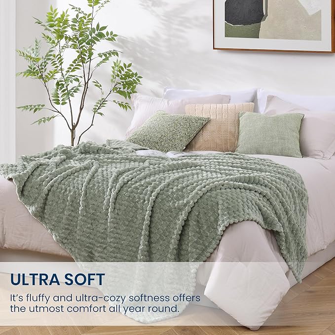 Monbix Light Sage Green Fleece Throw Blanket for Couch- Room Decor Soft Cozy Blankets for Women, Lightweight Fuzzy Fleece Flannel Bed Blanket Suitable for All Seasons(60"×80",Light Sage Green)