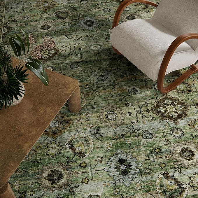 Washable Area Rugs for Living Room: 5x7 Rug Boho Vintage Rugs Stain Resistant Non Slip Low Pile Lightweight Soft Carpets for Bedroom Kitchen Dining Room Nursery Kids Room Farmhouse Home Office