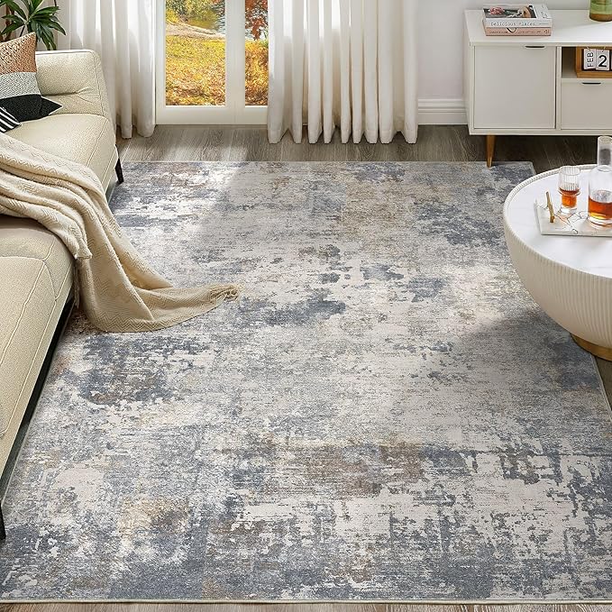 10x11 Area Rug Living Room Rugs - Washable Neutral Modern Abstract Soft Thin Rug Indoor Floor No Slip Rug Carpet for Bedroom Under Dining Table Home Office Decor - Blue Grey
