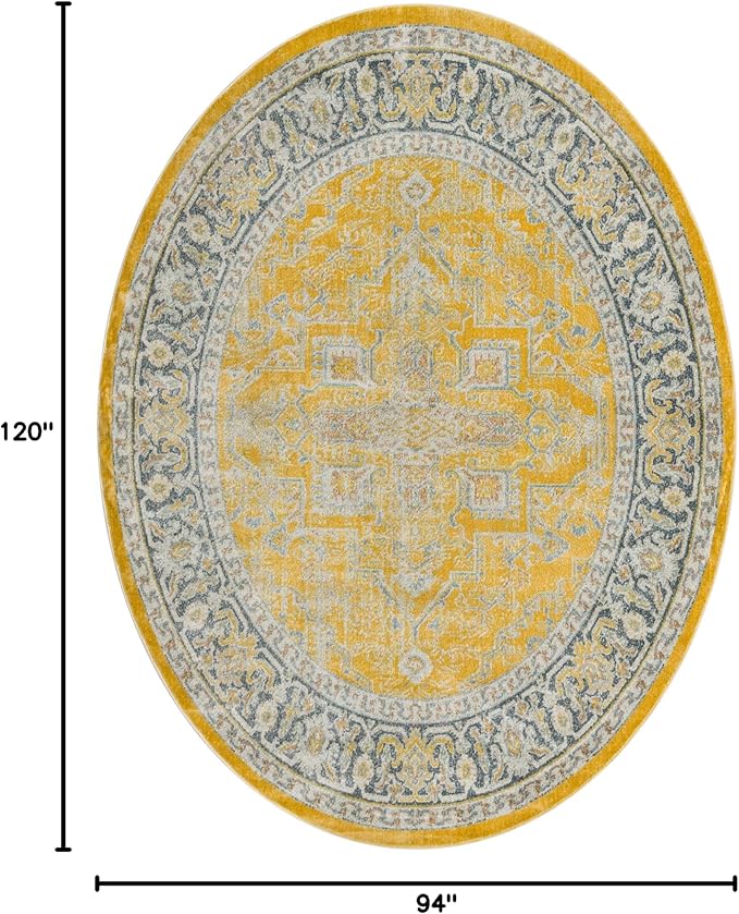 Unique Loom Baracoa Collection Area Rug - Prado (7' 10" x 10' Oval, Yellow/ Ivory)