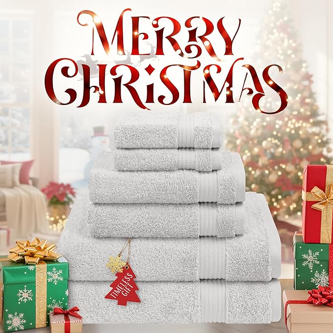 Cotton Paradise 6 Piece Towel Set 100% Cotton Soft Absorbent Turkish Towels for Bathroom 2 Bath Towels 2 Hand Towels 2 Washcloth Silver Gray Towel Set