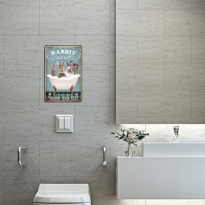 Fun Rabbit Bathtub Decor - Rabbit Lovers Accessory - Farm Decor Sign, 8x12 Inch