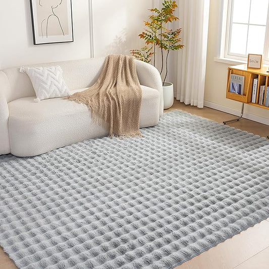 Amazon Basics Indoor Area Rug, 3D Bubble Washable Home Decor Carpet for Living Room, Bedroom, 8' W × 10' L, Grey