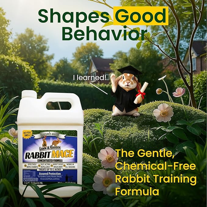 Nature’s MACE Rabbit Mace, Rabbit Repellent for Outdoors, 1 Gallon Concentrate, Covers 2 Acres, Rabbit Deterrent Spray for Lawn, Yard, Garden, Landscape, Safe to Use Around People, Pets, & Plants