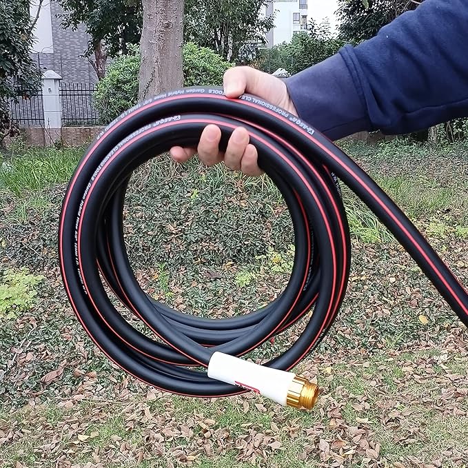 YASQA Water Hose 50 Ft, Flexible, Leakproof, Lightweight Lead In Rubber Hose 5/8" Diameter X 50ft Kink Free 150PSI Durable High Burst Strength Industrial Garden Hose