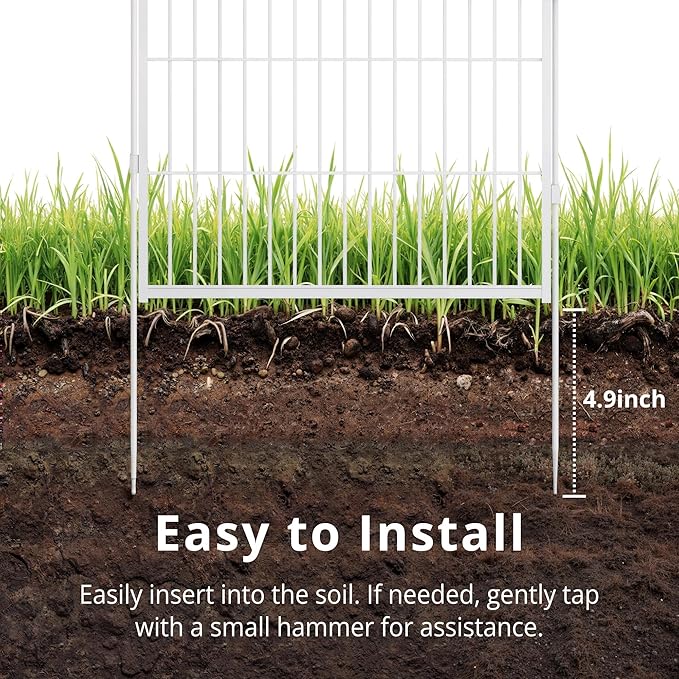 Garden Fence with Gate 50 in(H) x 15.4 ft(L) 6 Panels, Heavy Duty Metal Animal Barrier for Dog and Rabbit, Outdoor Fencing, Easy Set Up, White