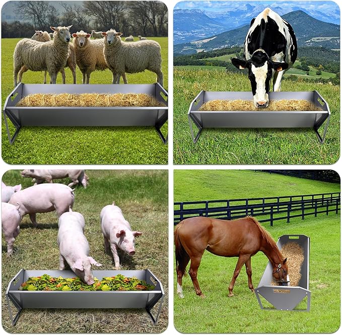 Livestock Feeding Trough 45", Heavy Duty 22 Gallon Capacity Livestock Trough, Galvanized Steel Sheep Feeder Trough for Horse, Goat, Sheep, Cattle, Cow, Alpaca