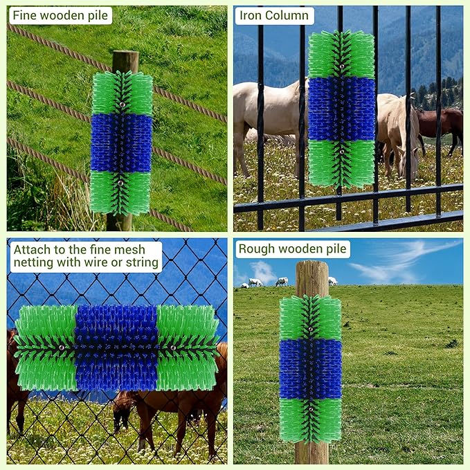4 Pack Livestock Scratching Brush Horse Massage Grooming Brushes with 8 Screws for Goat,Cattle,Cow,Sheep, Horses,Pigs and Other Animal Back Scratching