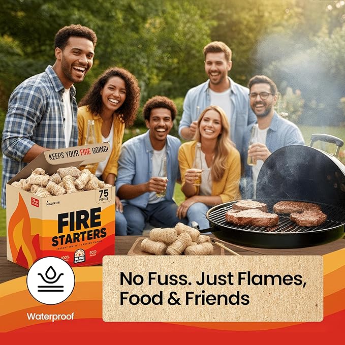Moscow-Mix Fire Starter (75 PCS) Natural Fire Starters for Campfires, Fireplace, Charcoal Starter for Grill, BBQ, Wood Stove, Fire Pits - Odorless, Non-Toxic, Waterproof Natural Pine Wood Starters