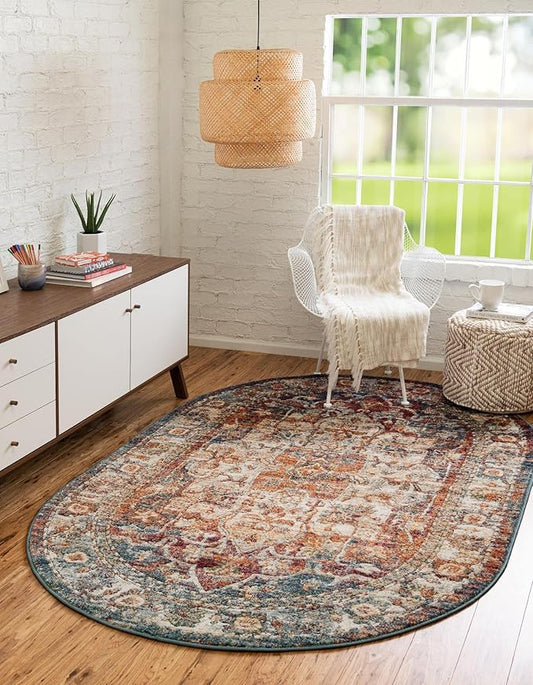 Unique Loom Isabella Collection Area Rug - Adjani (7' 10" x 10' Oval, Multi/ Beige)