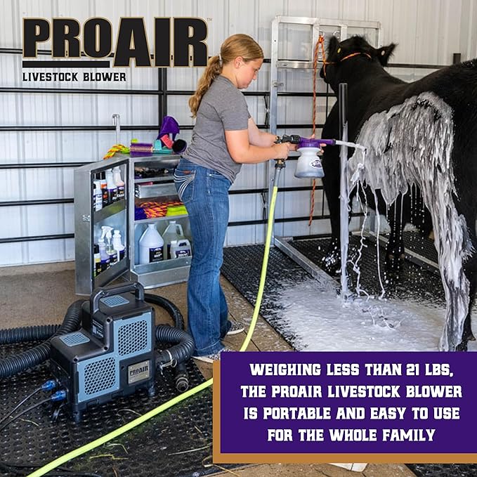 Weaver Livestock ProAir Livestock Blower, Robust Double Dryer System, Lightweight Compact Cooling Electric Blowers for Cows, Sheep, Goats and More
