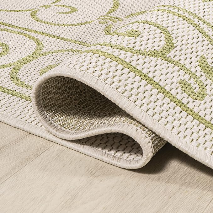JONATHAN Y Vintage Filigree Indoor Outdoor Runner Rug 2X10 Cream/Green, Charleston Textured Weave for Backyard, Patio, Porch, Easy-Cleaning, High Traffic, Pet-Friendly, Non-Shedding (SMB106I-210)