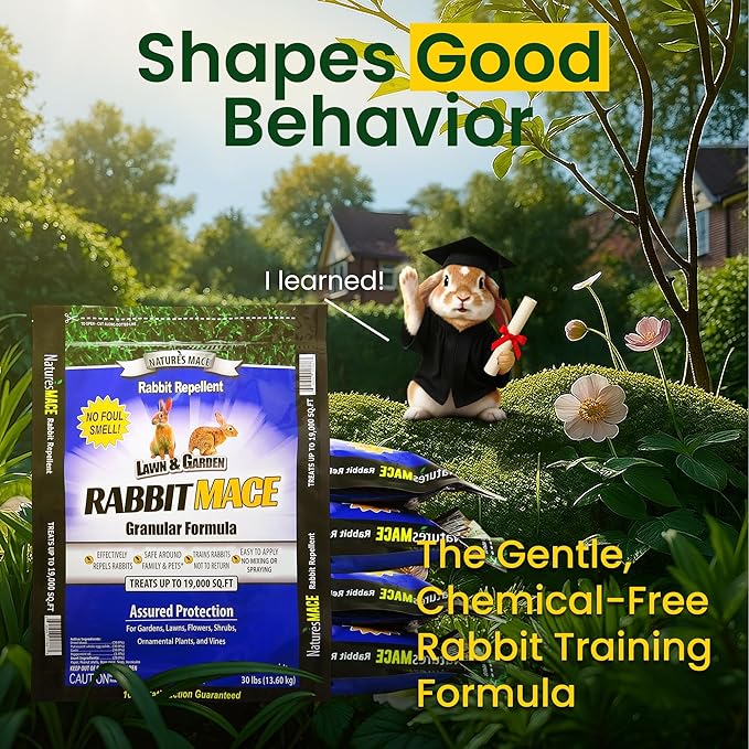 Nature's MACE Rabbit MACE Granules, 150 Pounds, Treats 95,000 sq ft, Rabbit Repellent Outdoor, Granular Rabbit Deterrent for Plants, Garden, Flowers, Landscape, Safe to use Around People, Pets, Plants