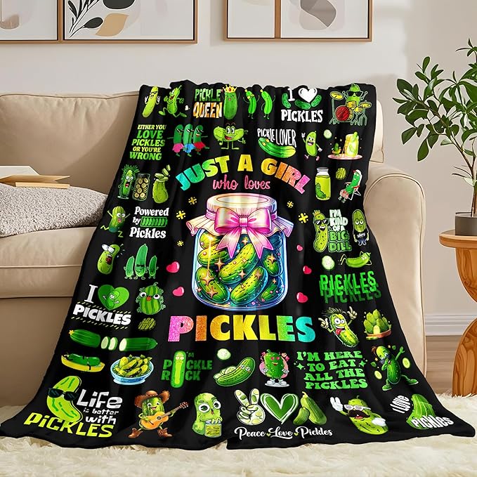 Pickle Blanket Gifts for Pickles Lovers Cute Pickles Flannel Throw Blanket Pickle Stuff Gifts for Girls Women Kids Birthday Decor 50" x 40"