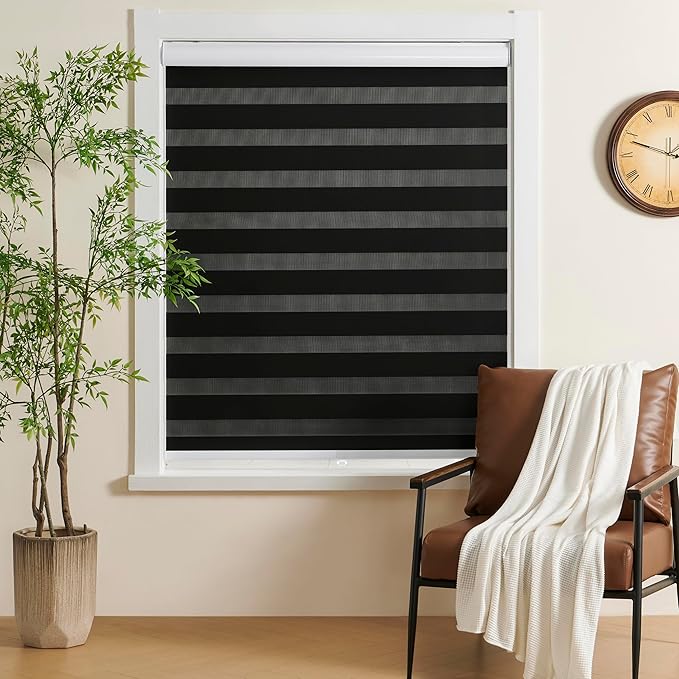 Cordless Zebra Blinds Window Blind Zebra Shade Blinds for Windows Roller Sheer Shades Privacy Light Filtering Shades for Home Kitchen Bathroom (Width 42'' X Height 72'' Black)